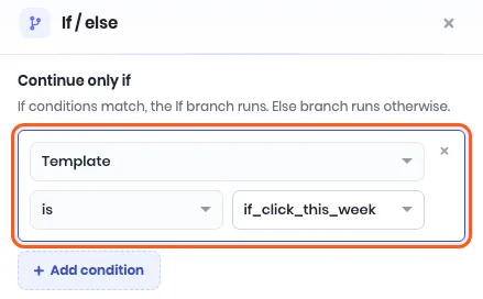 The If / else panel with the condition Template is if_click_this_week outlined