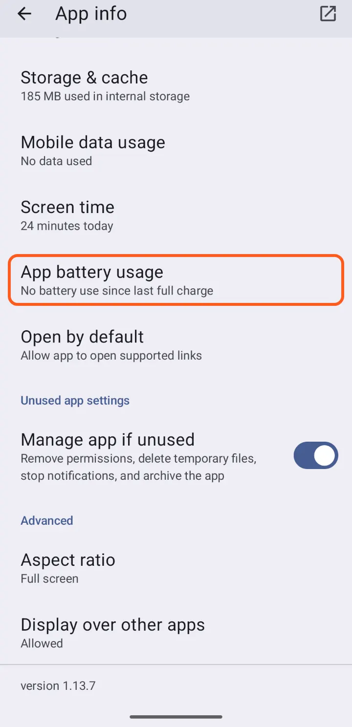 Tap App battery usage
