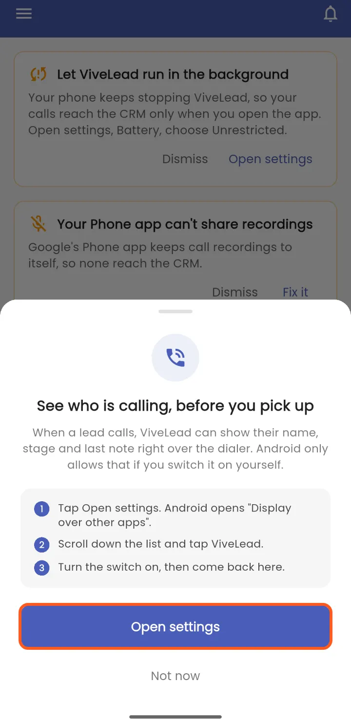 Tap Open settings