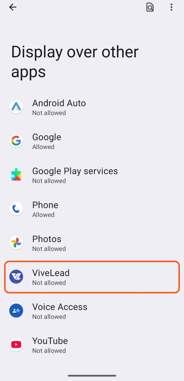 Scroll down and tap ViveLead