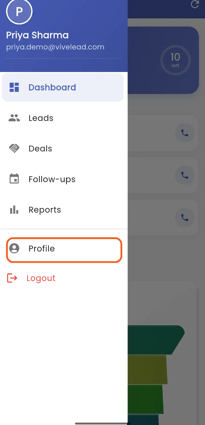 Open the menu, tap Profile