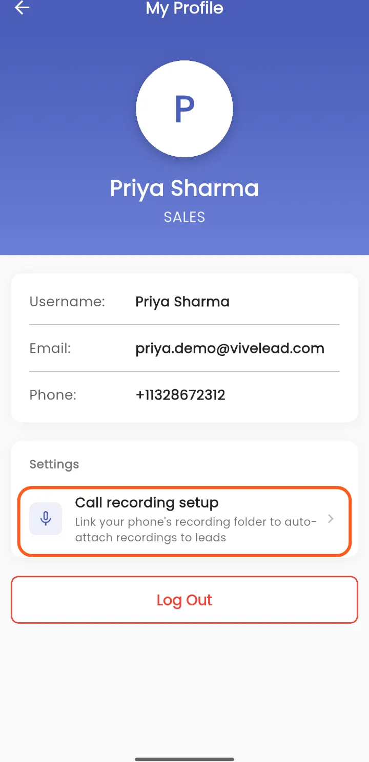 Tap Call recording setup