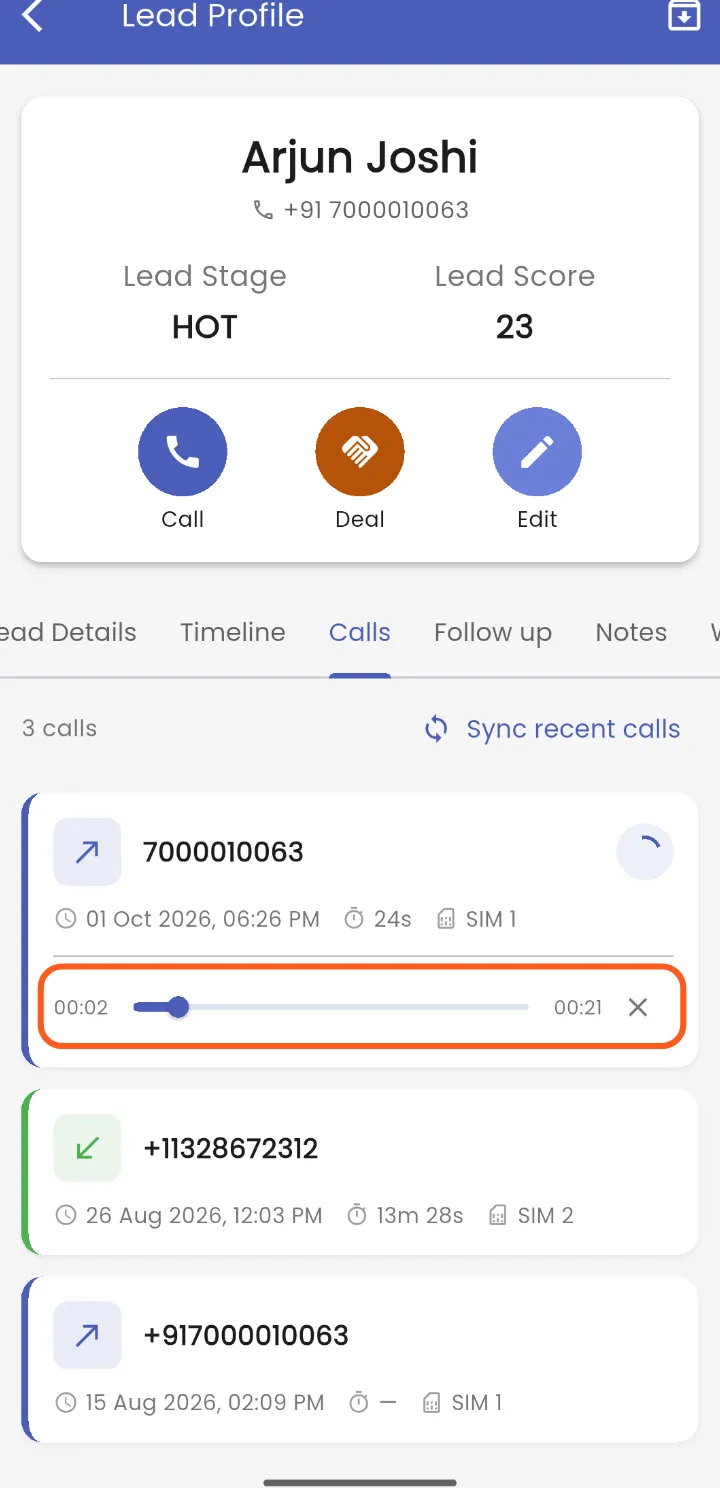 Tap ▶ and it plays on the phone