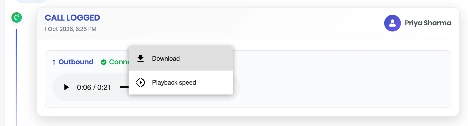 The player&rsquo;s three-dot menu open, showing Download and Playback speed